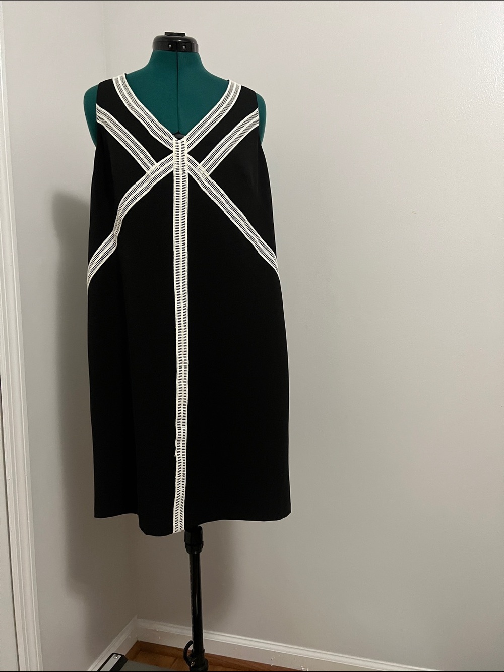 NWT Black Mini Dress with White Geometric Trim